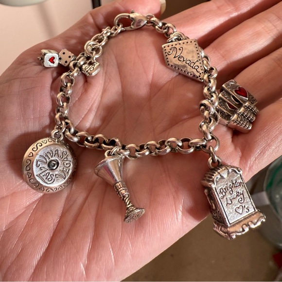 Brighton Silver vintage Vegas Charm Bracelet Cards Martinis - Picture 10 of 17
